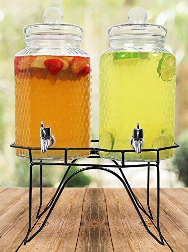 Hammered Glass Beverage Drink Dispenser Set | ThatSweetGift