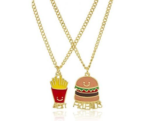 Goldtone Burger and Fries “Best Friends” Necklaces