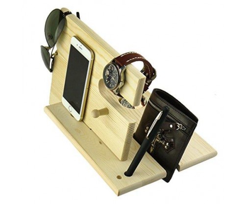 Wooden Phone Docking Station with Key Holder