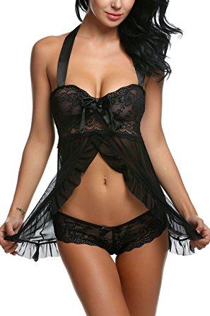 Nightwear Lace Babydoll Chemise Halter Lingerie