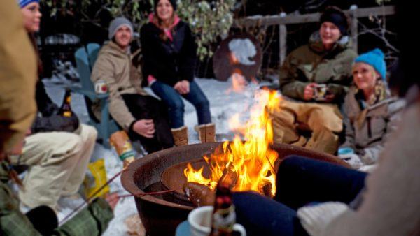 winter backyard fire