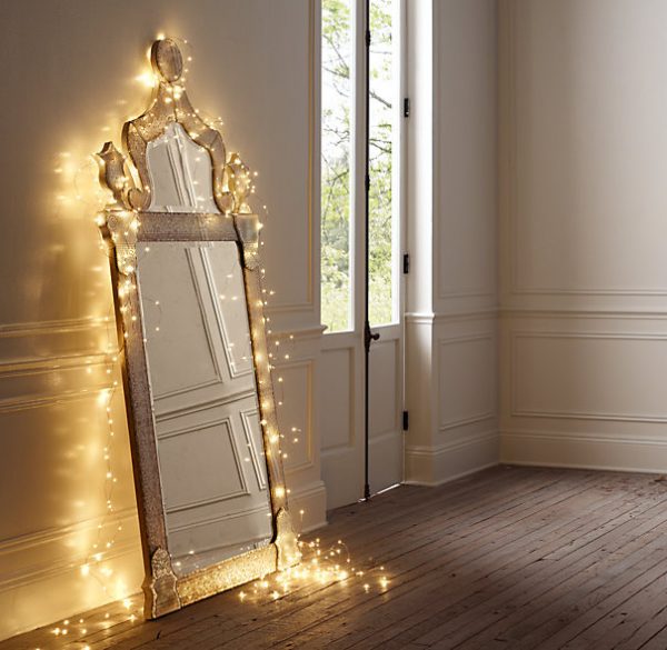 mirror and christmas lights