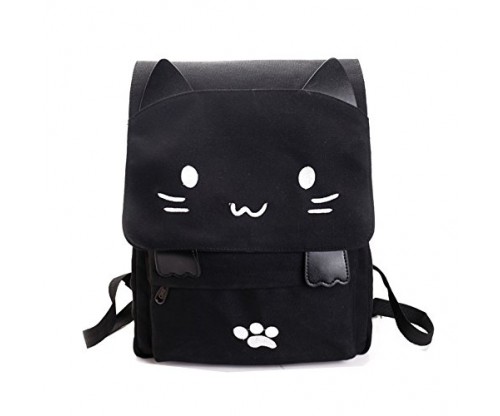 Cute Canvas Cat Print Backpack School Bag
