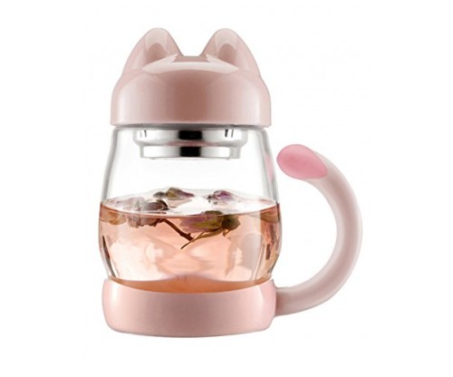 BZY1 14oz Glass Tea Cup with a Lid & Strainer