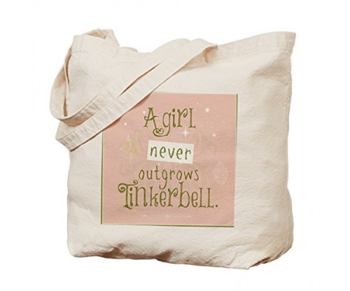 CafePress A Girl Never Outgrows Tinkerbell – Natural Canvas Tote Bag