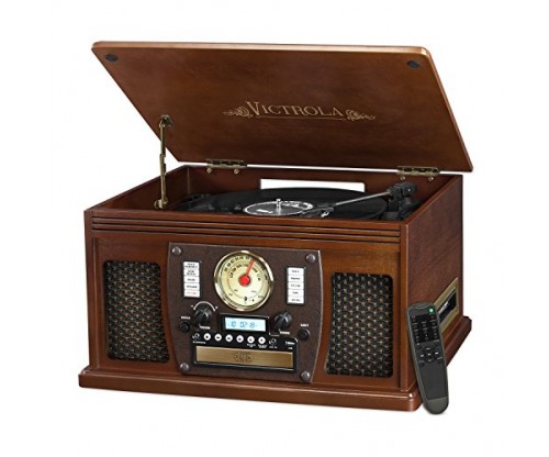 Victrola Nostalgic Aviator Wood 8-in-1 Bluetooth Turntable Entertainment Center