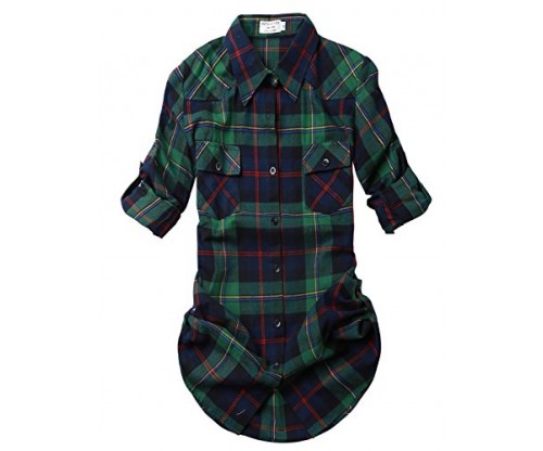 Match Women’s Long Sleeve Flannel Plaid Shirt