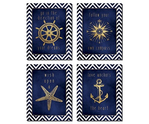 Beautiful Gold & Blue Chevron Inspirational Prints