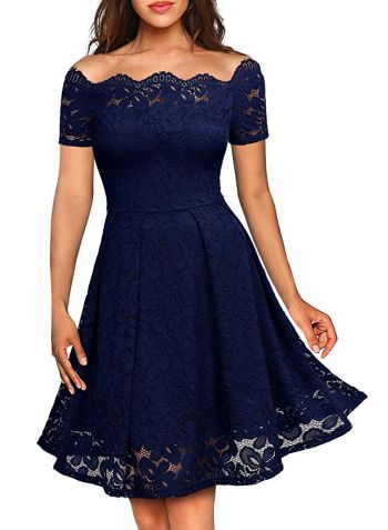 MissMay Women's Vintage Floral Lace Boat Neck Cocktail Formal Swing Dress