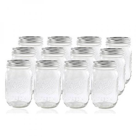 12 Ball Mason Jar with Lid - Regular Mouth - 16 oz