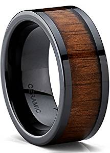 Metal Masters Co. Men's Titanium Ring Wedding Band with Real Deer Antler, Koa Wood Inlay, Outdoor Hunting 