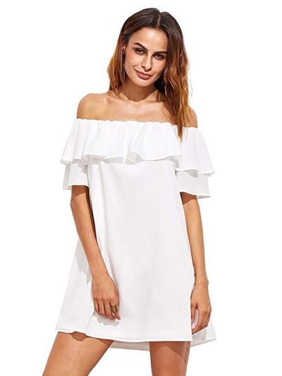 Milumia Women's Off Shoulder Ruffles Shift Loose Mini Dress