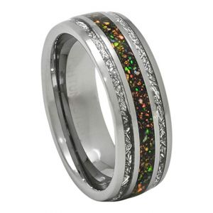 PCH Jewelers Created-Opal Ring with Imitated Meteorite 8mm Tungsten Wedding Band or Gift 7-13