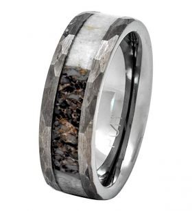 PCH Jewelers Deer Antler Ring in Tungsten Hammered Finish 8mm Comfort Fit Wedding Band