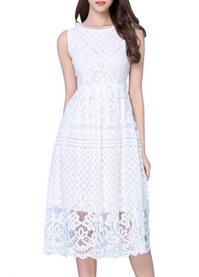 VEIISAR Womens Fashion Sleeveless Lace Fit Flare Elegant Cocktail Party Dress