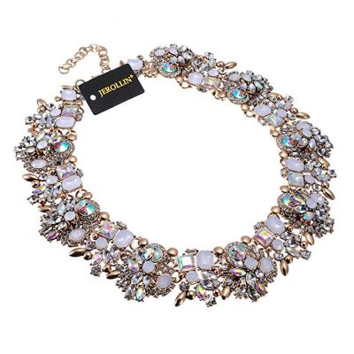 erollin Vintage Gold Tone Chain Multi-Color Glass Crystal Collar Choker Statement Bib Necklace 