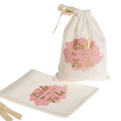 Ling’s Moment 10pcs 5”x7” Gold Foil Bride Tribe Bridesmaid Gift Bags w/Pink Watercolor