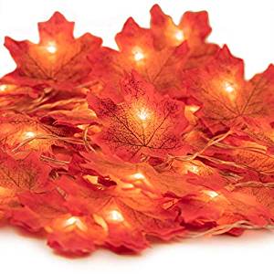 amBer Fall Maple Leaf Garland 20 LED Maple Leaves Fairy Lights 8.2 Feet Fall Garland Lights Waterproof Maple Leaf String Lights 3AA Battery Powered Lighted Garland for Party Thanksgiving Decor 