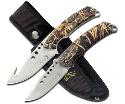 Elk Ridge ER054CA 85 Inch Fixed and 5 Inch Folder Hunting Knife Set