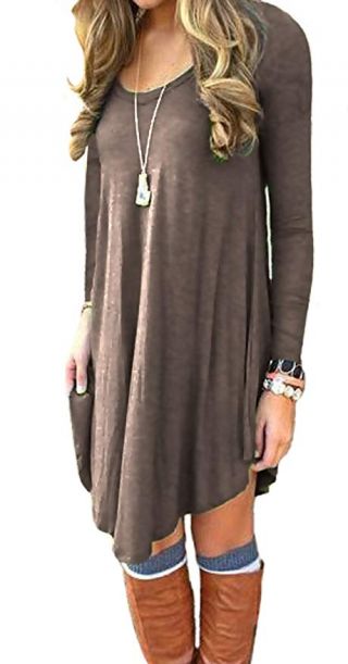 DEARCASE Women's Long Sleeve Casual Loose T-Shirt Dress