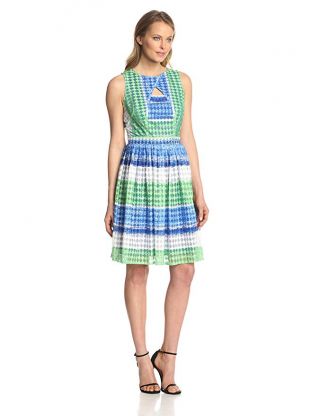 Julian Taylor Women's Sleeveless Stripe Printed Fit and Flare Cutout Dress