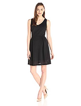 Lark & Ro Women's Sleeveless Laser Cut Scuba Fit and Flare Dress