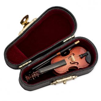 Violin Music Instrument Miniature Replica with Case, Size 3 in.