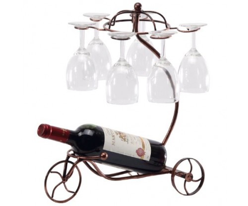 Vintage Parisian Style Bronze Tricycle – 6 Wine Glass & Bottle Holder