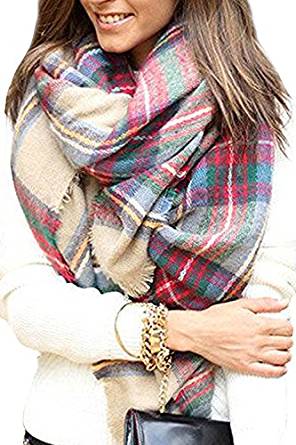 Bess Bridal Women's Plaid Blanket Winter Scarf Warm Cozy Tartan Wrap