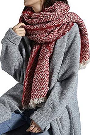 Women Long Scarf Blanket Wrap Shawl with Plaid and Herringbone for Cold Weather