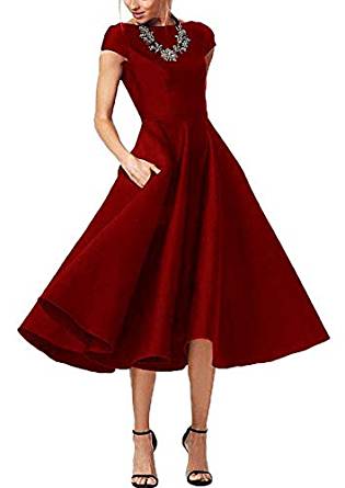 Women's Tea Length Mother of The Bride Dress Formal Prom Gown Pocket