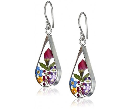 Sterling Silver Pressed Flower Teardrop Earrings