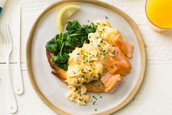 Scrambled eggs and salmon