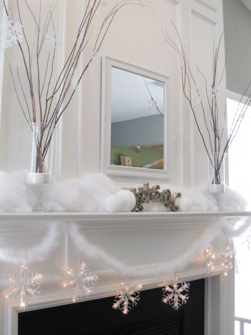 fake snow on mantel