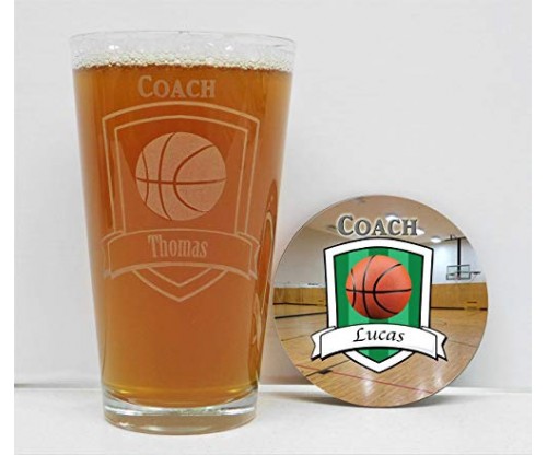 Basketball Coach Glass and Coaster Set