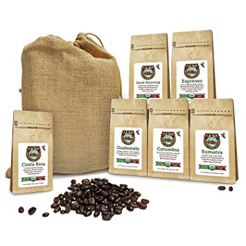 Java Planet - Coffee Beans, Organic Coffee Sampler Pack in Burlap Bag, Whole Bean Variety Pack, Arabica Gourmet Specialty Coffee, 1.32 lbs of coffee packaged in six 3.2 oz bags