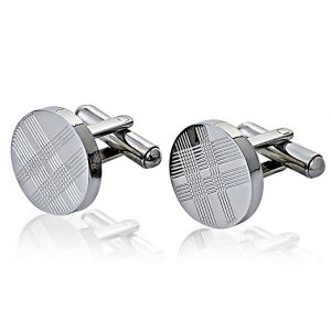 Jeneric Design's Men and Women’s Cufflinks for French Cuff Shirts Sleeve Silver Round Stainless Steel With Tartan Pattern