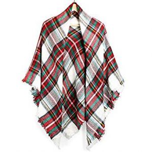 Oct17 Plaid Scarfs for Women Pashmina Tartan Wrap Large Warm Blanket