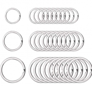 Outus Round Flat Key Chain Rings Metal Split Ring for Home Car Keys Organization, 3/4 Inch, 1 Inch and 1.25 Inch, 30 Pieces (Silver)