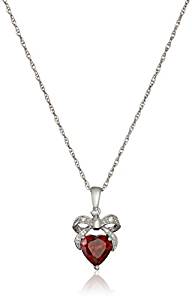 Sterling Silver Gemstone and Diamond Accent Bow Heart Pendant Necklace, 18" 