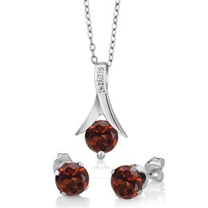 Sterling Silver Red Garnet Earring & Pendant Set (2.25 cttw, 6MM Each Garnet, With 18" Silver Chain)