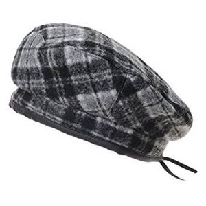 WITHMOONS Wool Beret Hat Tartan Check Leather Sweatband