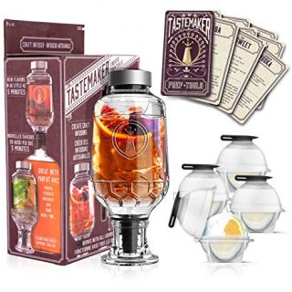 Cocktail Shaker Infuser Set, Active Infusion, Be an Infused Alcohol Cocktail Mixologist using the 10 Homemade Flavored Recipes + 4 Round Ice Ball Molds, Best Home Bar Kit, a Great Gift Item! by Tastemaker