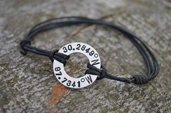 Coordinate Bracelet, Washer Bracelet, Latitude Longitude Bracelet, Location Bracelet, GPS, Anniversary gifts for men, Long Distance Gift, 10th Year Anniversary