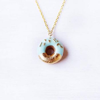 Elfi Handmade Gold and Pink Sprinkle Doughnut Necklace, Donut, Miniature Dessert Food Jewelry, Elegant, Kawaii, Donut Charm, Wedding Gift, Perfect for Christmas gifts