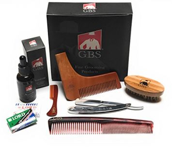 GBS Men's Beard Grooming Doppler Kit- Travel Bag Includes Boar Bristle Beard Brush, Beard Shaping Template, Mustache Comb, Wood Beard Comb with Sandalwood Beard Balm &