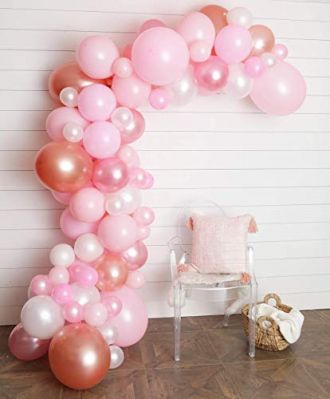 Junibel Balloon Arch & Garland Kit | 80 Pink, Blush, Rose Gold & White Sm to XLarge Balloons | Glue Dots & Decorating Strip | Wedding, Baby Shower, Graduation, Anniversary Organic Party Decorations