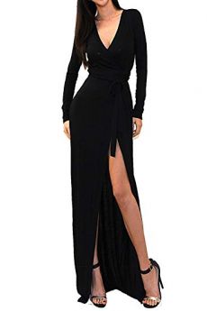 Vivicastle Women's Sexy Long Sleeve Tulip Wrap Slit Front Full Long Maxi Dress