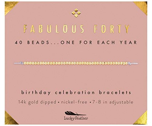 Lucky Feather 40th Bday Gold-Dipped Adjustable Bead Bracelet