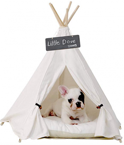 little dove Pet Teepee Dog(Puppy) & Cat Bed - Portable Pet Tents & Houses for Dog(Puppy) & Cat Beige Color 24 Inch (with or Without Optional Cushion)